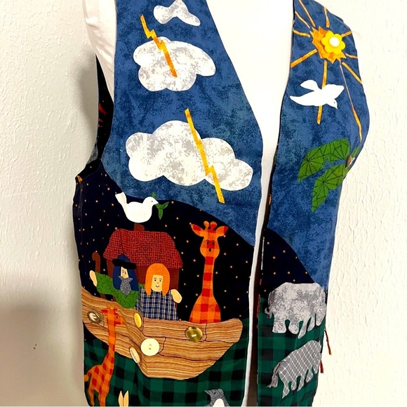 Handmade Noah’s Ark Theme/Zoo Reversible Unisex Open Vest Boho Hipster Vest EUC - Picture 7 of 10